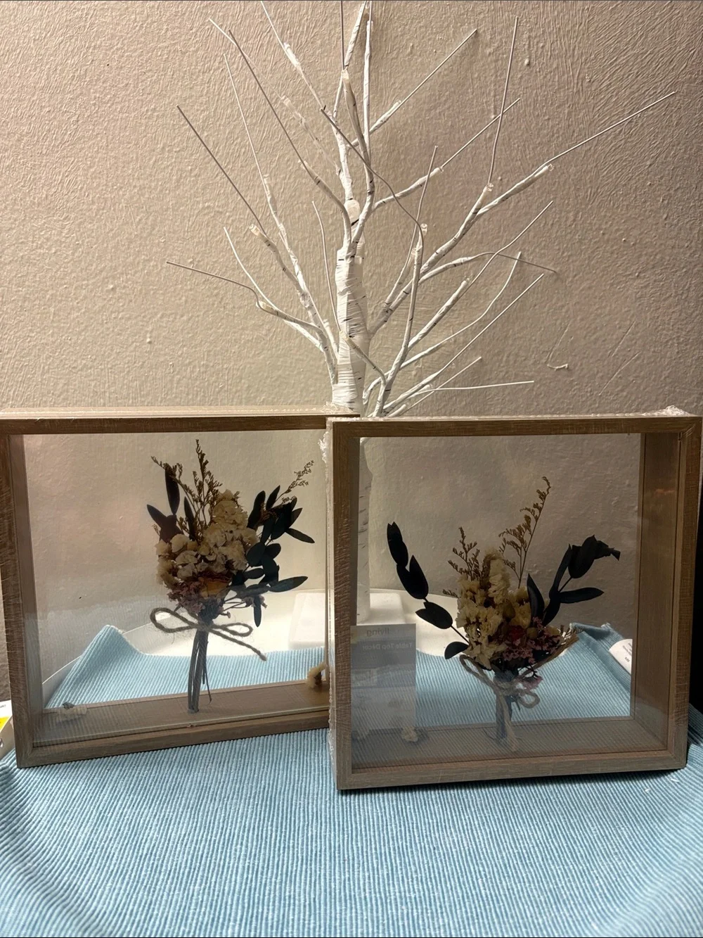 Neutral Wood Framed Preserved Floral Shadow Box -(Home Decor)
